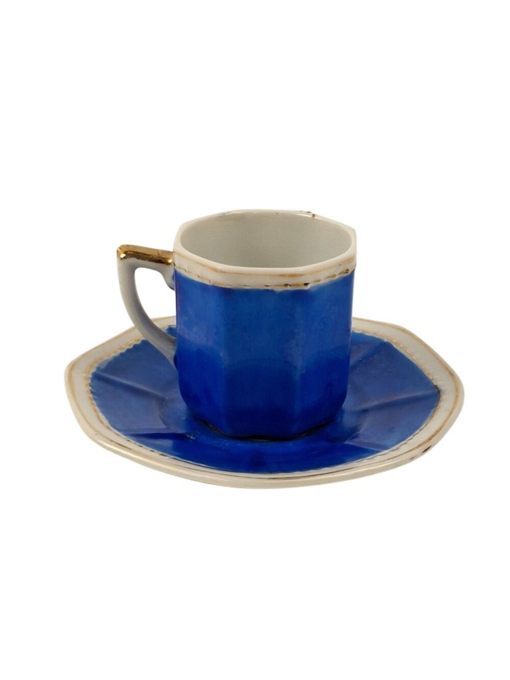 VTG HKATO Blue Porcelain Demitasse Teacup & Saucer Romantic Scene & Gold Accents - Picture 4 of 16